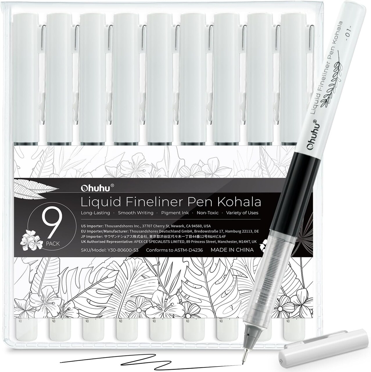 Ohuhu Liquid Fineliner Drawing Pens: 9 Sizes Liquid Fineliner Pens Pigment Black Ink Micro Pens Assorted Point Sizes Smooth Writing for Drawing Sketching Journaling Anime Artists Beginners - Kohala